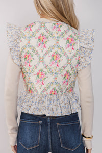 Morning Chill Cream Ditsy Floral Vest