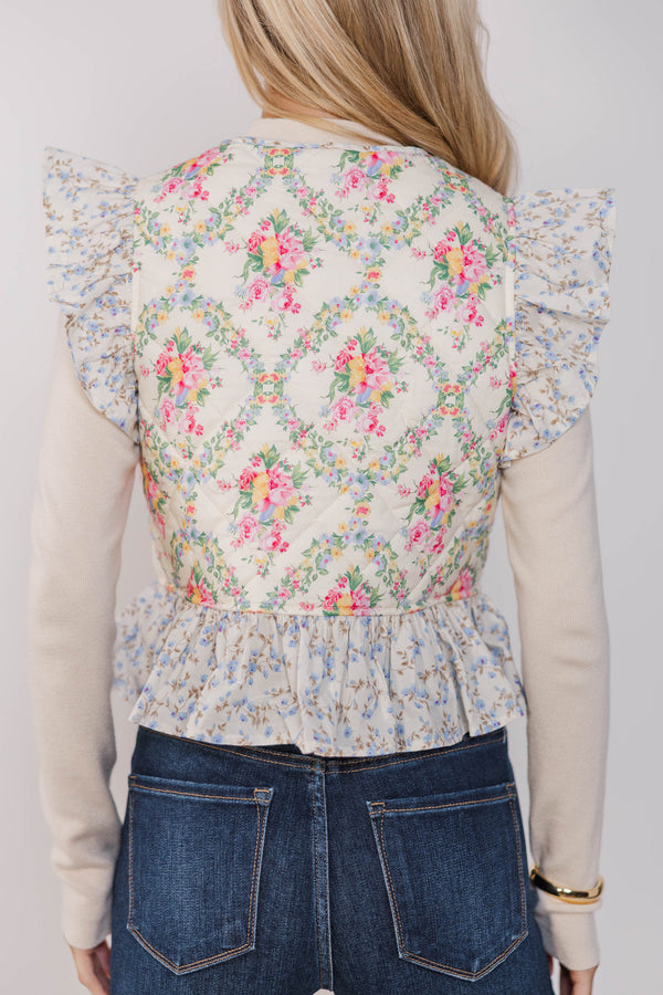Morning Chill Cream Ditsy Floral Vest