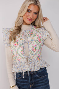 Morning Chill Cream Ditsy Floral Vest