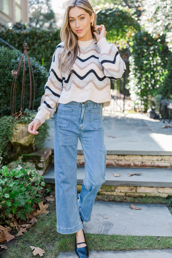Graceful Days Oatmeal Striped Sweater