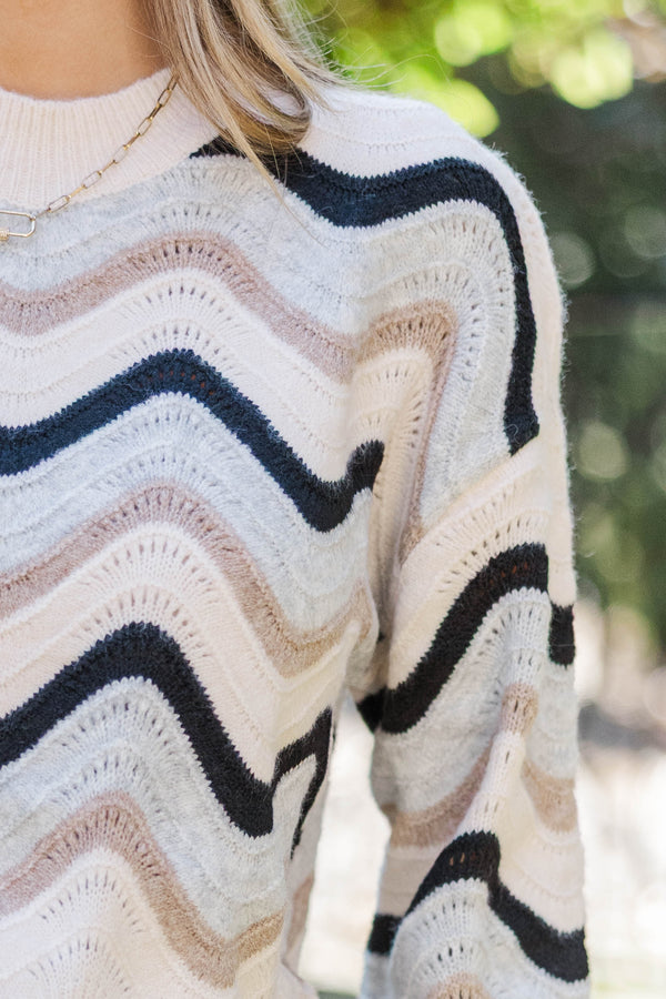 Graceful Days Oatmeal Striped Sweater