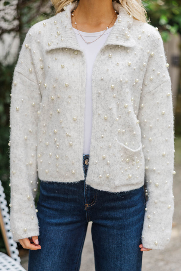 In The Details Heather Grey Embellished Cardigan