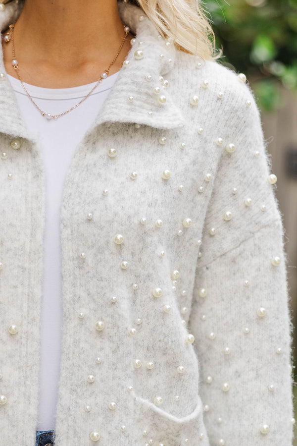 In The Details Heather Grey Embellished Cardigan