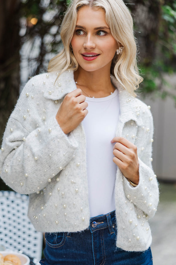 In The Details Heather Grey Embellished Cardigan