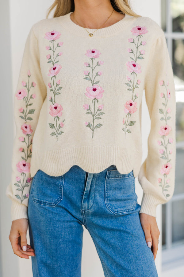 Bright Beginning Oatmeal Floral Sweater