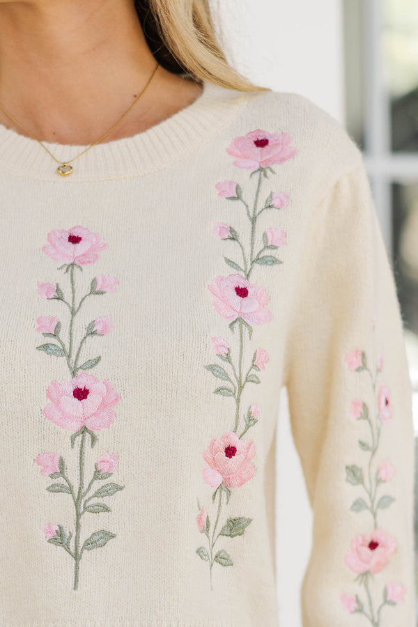 Bright Beginning Oatmeal Floral Sweater