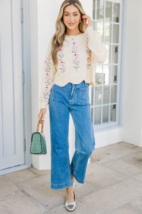 Bright Beginning Oatmeal Floral Sweater