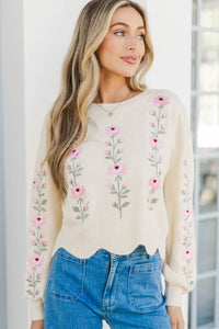 Bright Beginning Oatmeal Floral Sweater