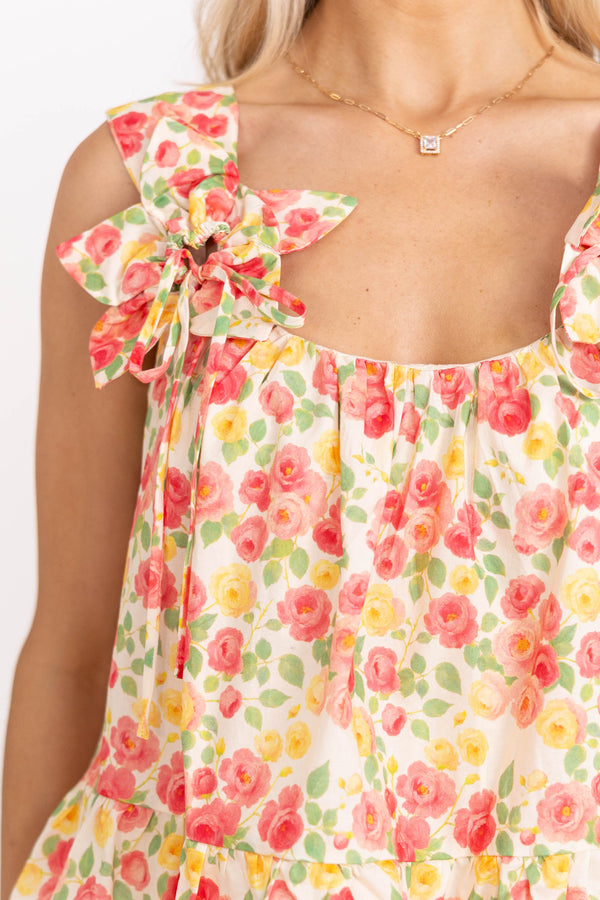Off-Duty Pretty Cream Floral Tank