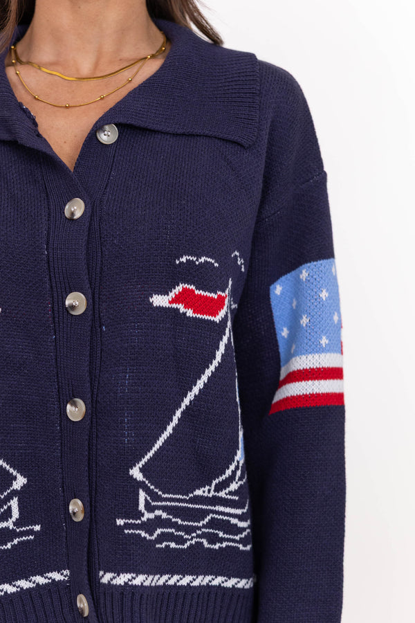 Everything To Love Navy Sailboat Cardigan