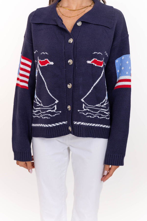 Everything To Love Navy Sailboat Cardigan