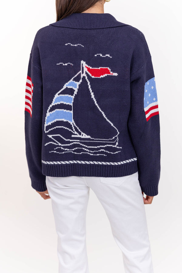 Everything To Love Navy Sailboat Cardigan
