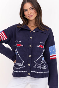 Everything To Love Navy Sailboat Cardigan