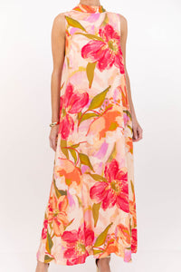 Looks Good On You Peach Large Floral Midi Dress