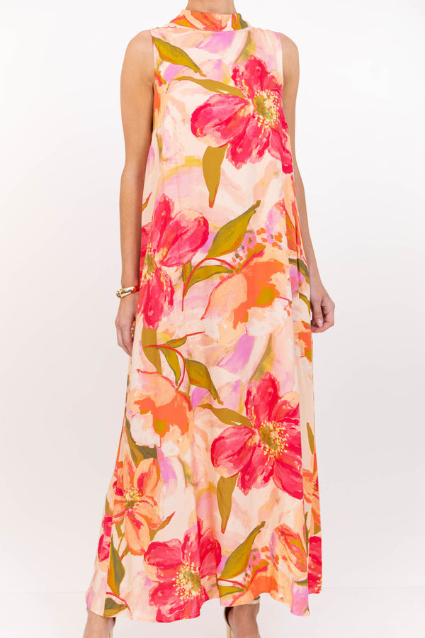 Looks Good On You Peach Large Floral Midi Dress