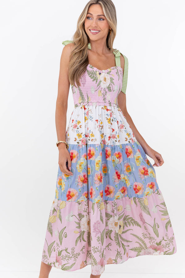 A Little Extra Charm Pink Ditsy Floral Midi Dress