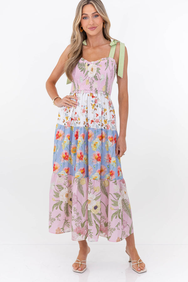 A Little Extra Charm Pink Ditsy Floral Midi Dress