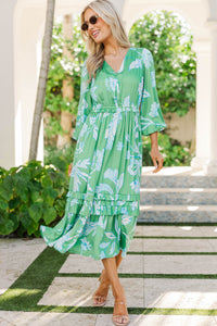 Lovely Little Details Green Floral Midi Dress