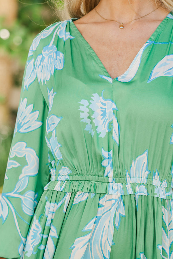 Lovely Little Details Green Floral Midi Dress