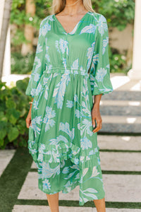 Lovely Little Details Green Floral Midi Dress