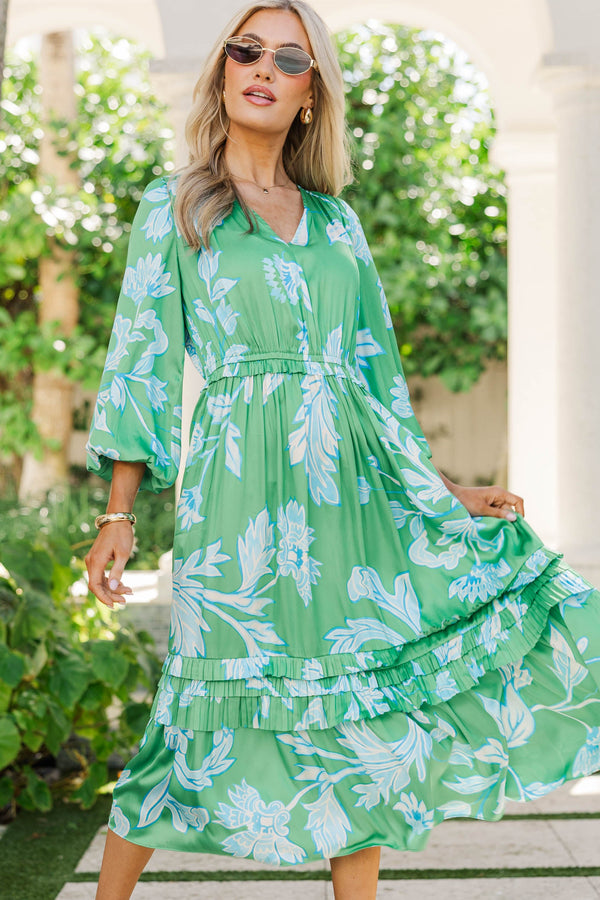 Lovely Little Details Green Floral Midi Dress