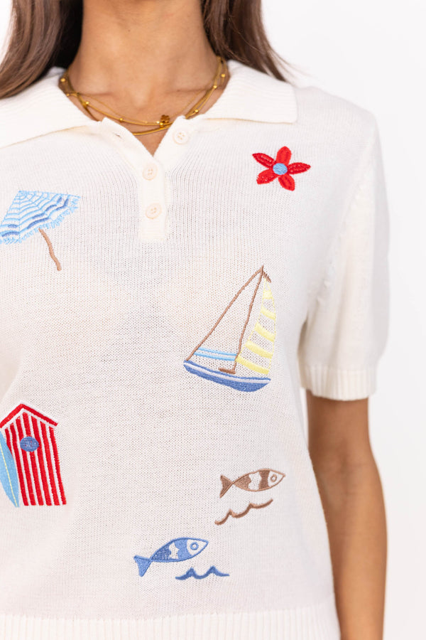 Light Layers Cream Nautical Printed Sweater