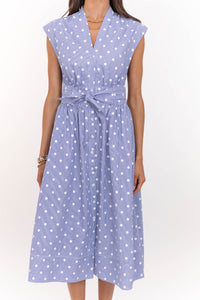 Sun’s Out Go-To Blue Polka Dot Midi Dress
