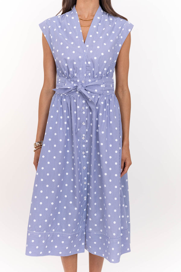 Sun’s Out Go-To Blue Polka Dot Midi Dress