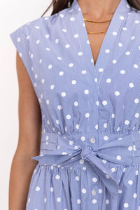 Sun’s Out Go-To Blue Polka Dot Midi Dress