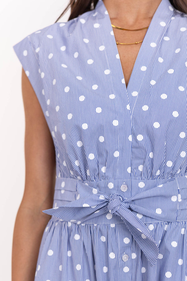 Sun’s Out Go-To Blue Polka Dot Midi Dress