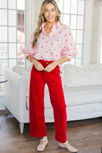 Happy Heart Pink Button Down Blouse