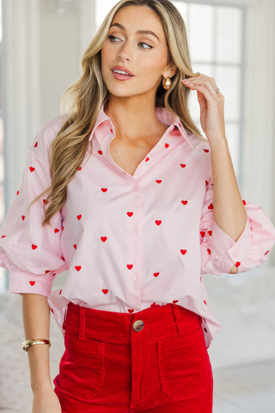Happy Heart Pink Button Down Blouse – Shop the Mint