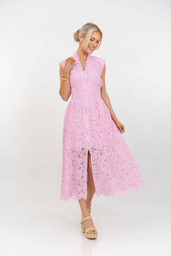 Fate: Exactly What I Needed Blush Lace Midi Dress