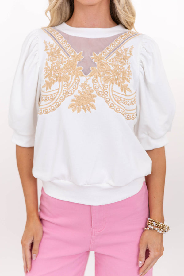 Fate: Put Together Without Trying Cream Embroidered Sweater