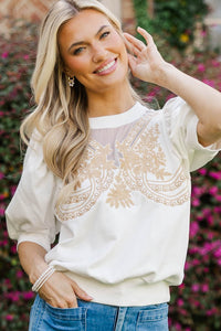 Fate: Put Together Without Trying Cream Embroidered Sweater