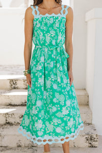 Simply Sweet Style Green Floral Midi Dress