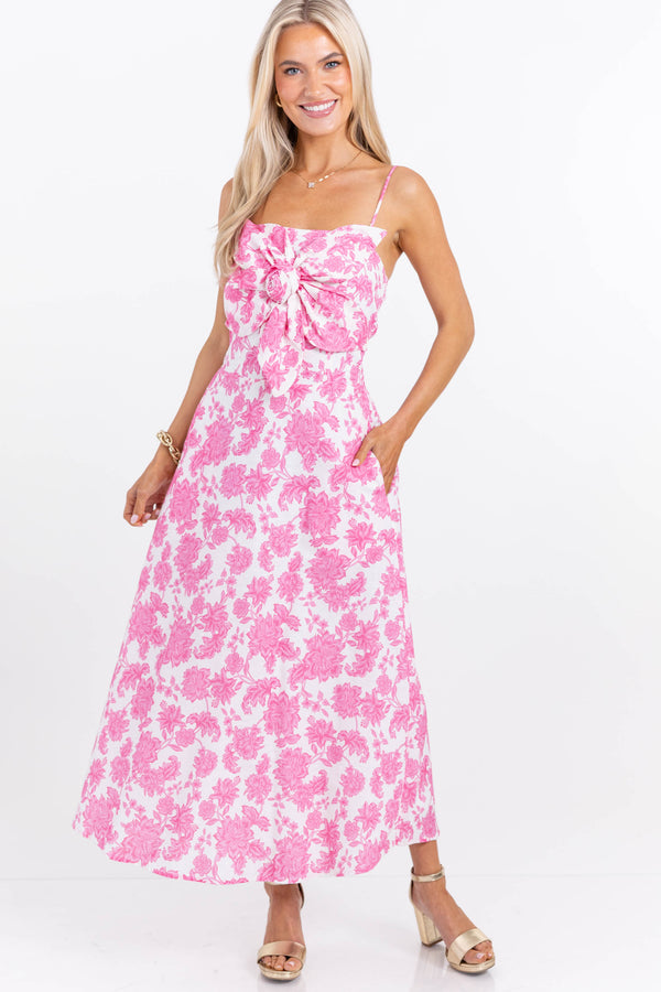Just Feels Good Pink Floral Midi Dress