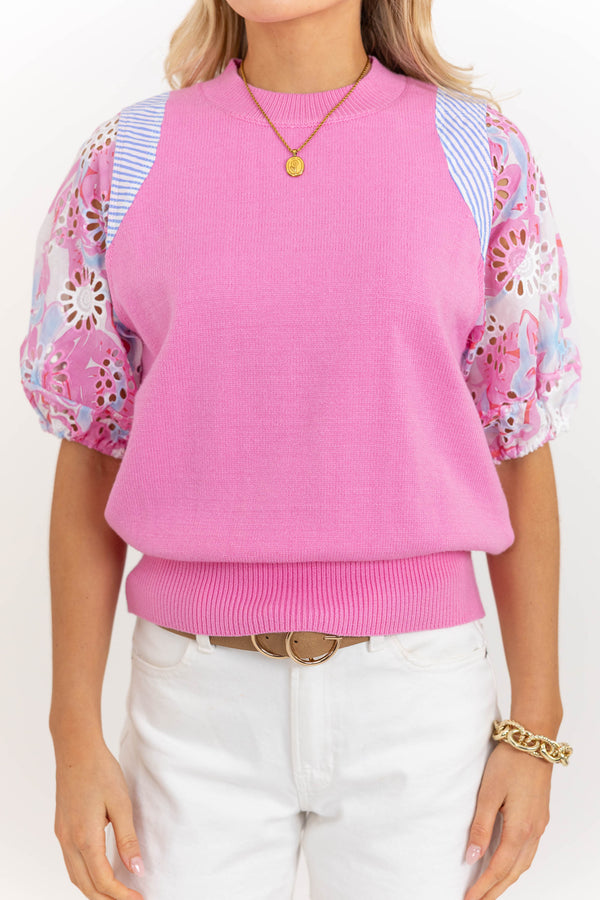 THML: Whatever It Takes Pink Eyelet Sweater