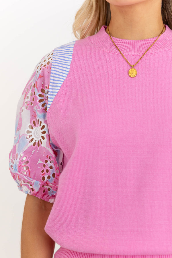 THML: Whatever It Takes Pink Eyelet Sweater