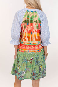 THML: Sunshine State Of Mind Green Mixed Print Babydoll Dress