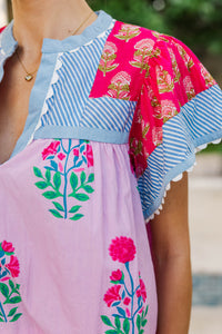 THML: Go Where You’re Happy Pink Mixed Print Blouse