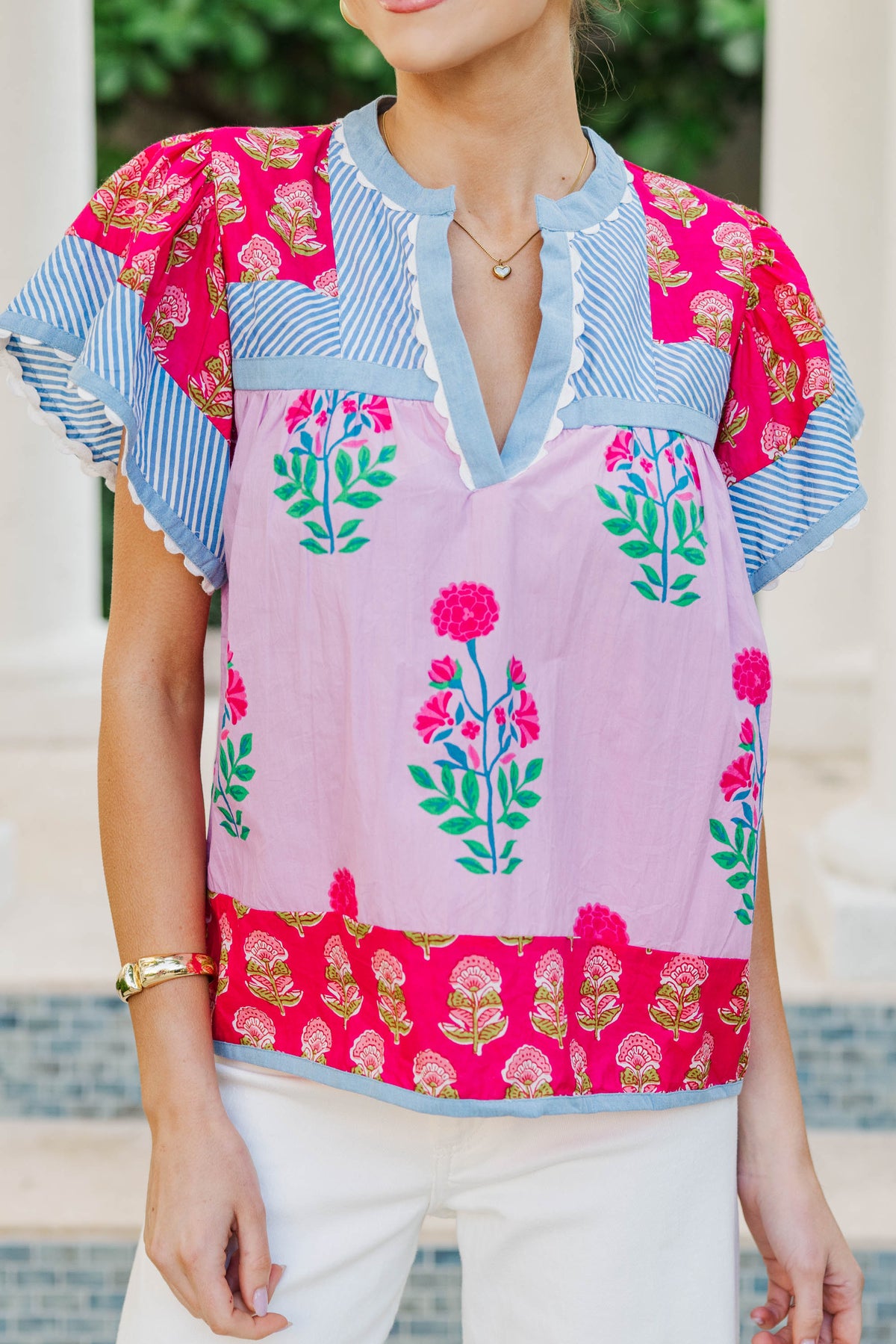 THML: Go Where You're Happy Pink Mixed Print Blouse – Shop the Mint