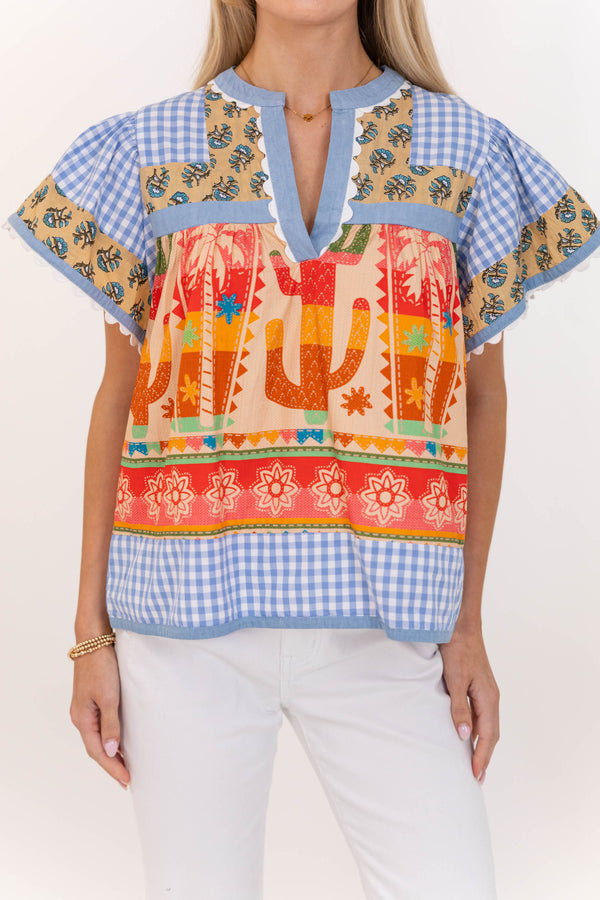 THML: Made For Busy Days Green Mixed Print Blouse