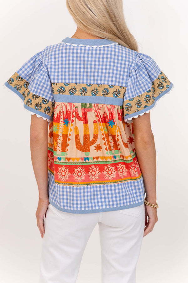 THML: Made For Busy Days Green Mixed Print Blouse