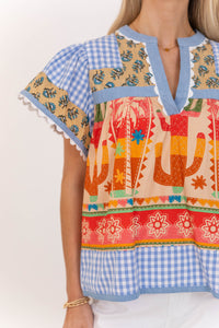 THML: Made For Busy Days Green Mixed Print Blouse