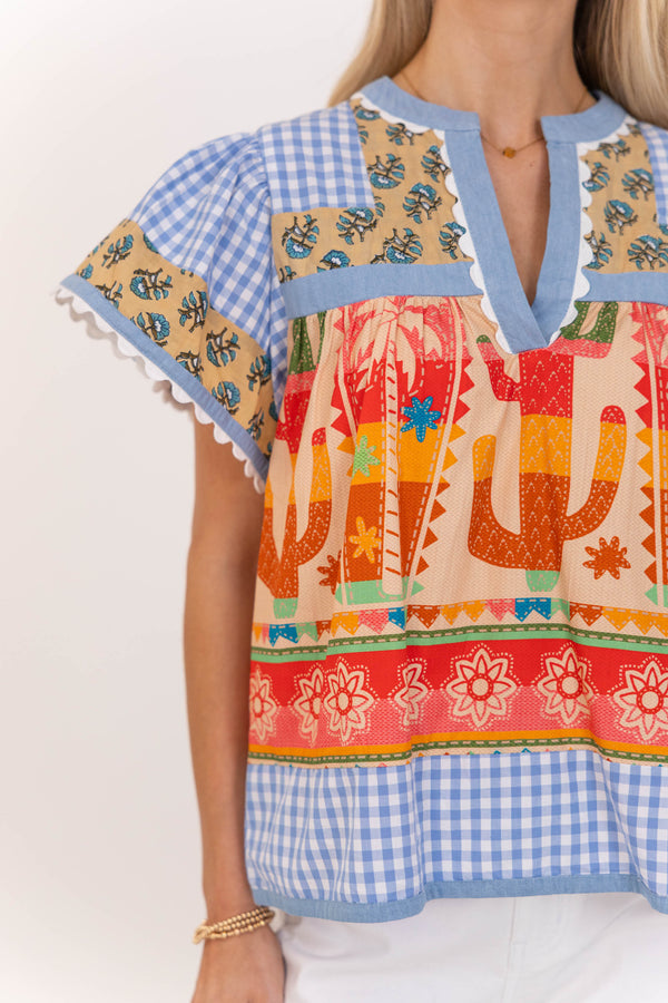 THML: Made For Busy Days Green Mixed Print Blouse