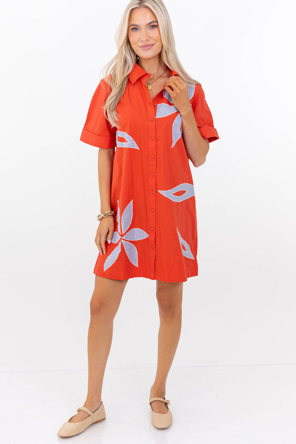 THML: Effortlessly Refined Red Large Floral Shift Dress