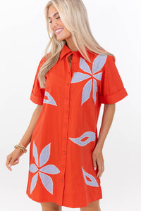 THML: Effortlessly Refined Red Large Floral Shift Dress