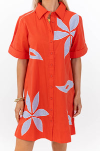 THML: Effortlessly Refined Red Large Floral Shift Dress