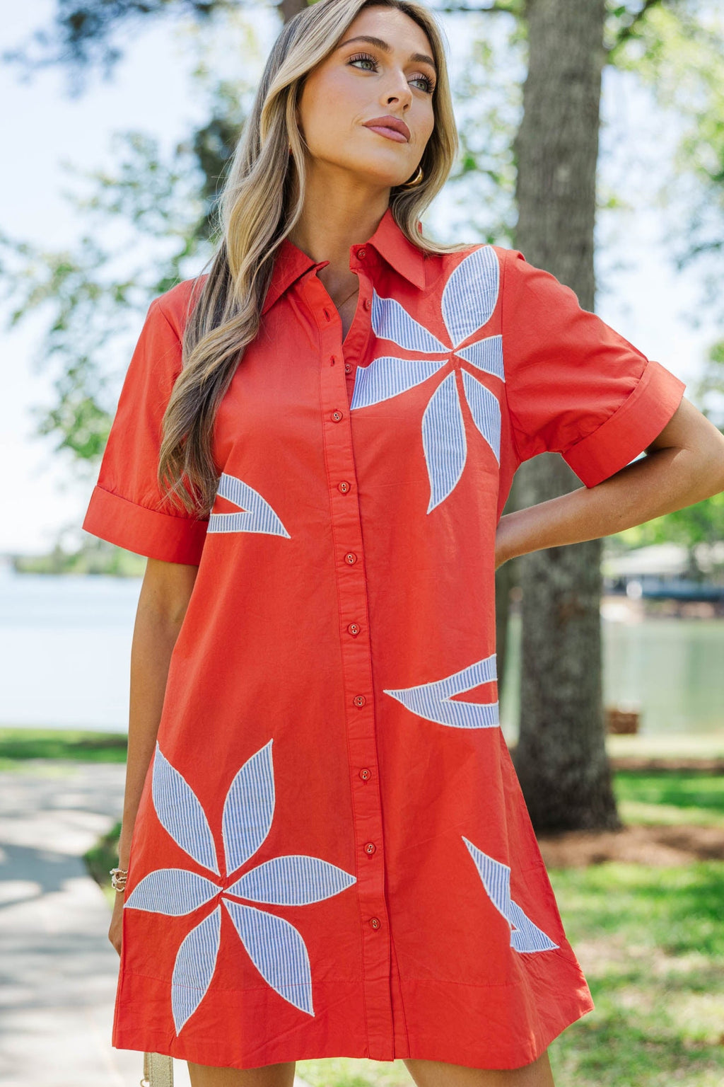 thml dress THML: Effortlessly Refined Red Large Floral Shift Color:Black and Red Jasgood Women's Fashion Vintage Puff sequin dress This multi